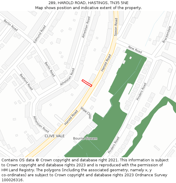 289, HAROLD ROAD, HASTINGS, TN35 5NE: Location map and indicative extent of plot