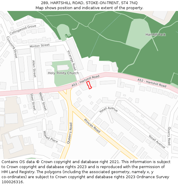 289, HARTSHILL ROAD, STOKE-ON-TRENT, ST4 7NQ: Location map and indicative extent of plot
