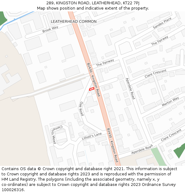 289, KINGSTON ROAD, LEATHERHEAD, KT22 7PJ: Location map and indicative extent of plot