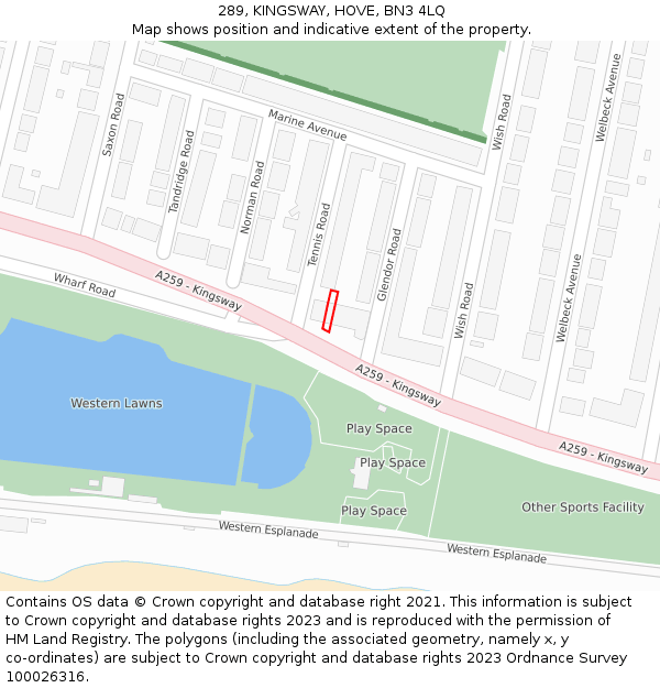 289, KINGSWAY, HOVE, BN3 4LQ: Location map and indicative extent of plot