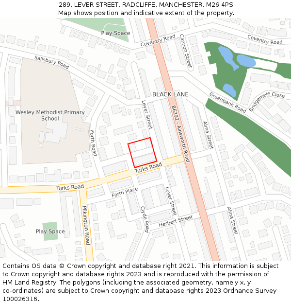 289, LEVER STREET, RADCLIFFE, MANCHESTER, M26 4PS: Location map and indicative extent of plot