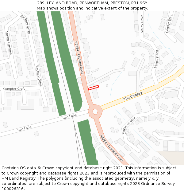 289, LEYLAND ROAD, PENWORTHAM, PRESTON, PR1 9SY: Location map and indicative extent of plot