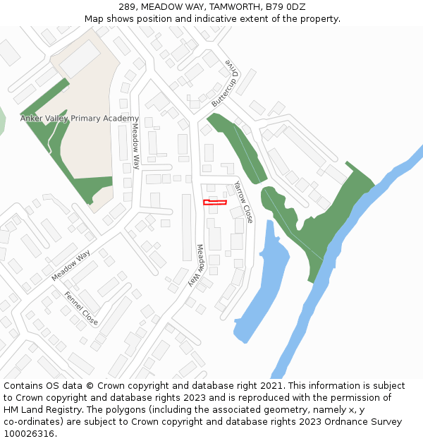 289, MEADOW WAY, TAMWORTH, B79 0DZ: Location map and indicative extent of plot