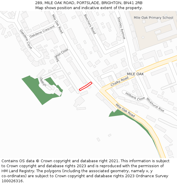 289, MILE OAK ROAD, PORTSLADE, BRIGHTON, BN41 2RB: Location map and indicative extent of plot