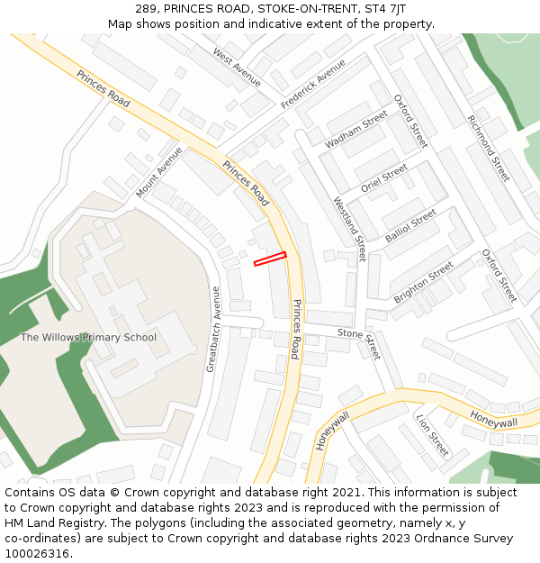 289, PRINCES ROAD, STOKE-ON-TRENT, ST4 7JT: Location map and indicative extent of plot