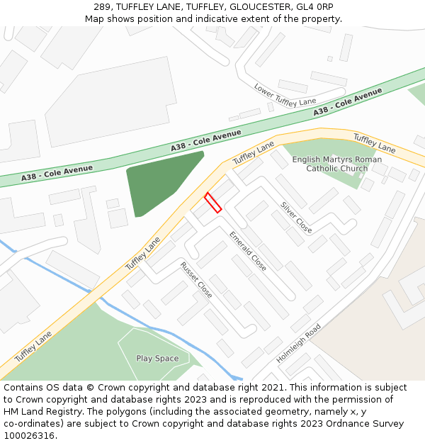 289, TUFFLEY LANE, TUFFLEY, GLOUCESTER, GL4 0RP: Location map and indicative extent of plot