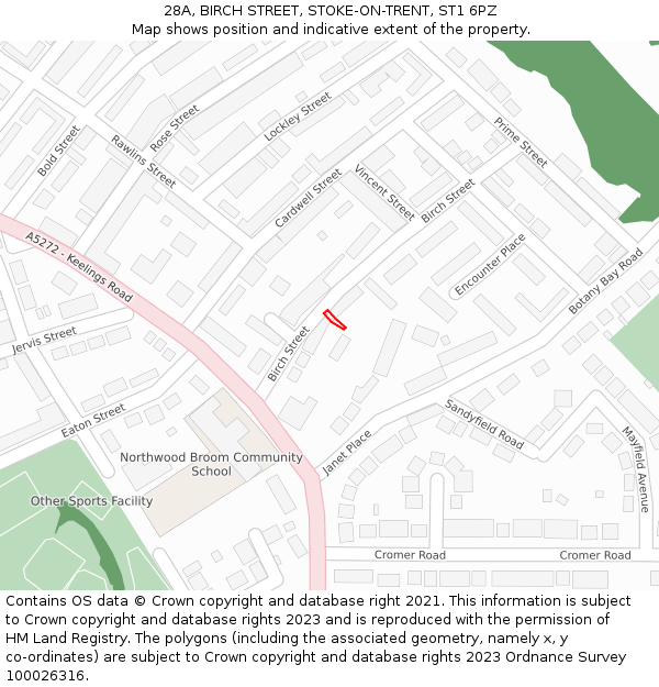 28A, BIRCH STREET, STOKE-ON-TRENT, ST1 6PZ: Location map and indicative extent of plot