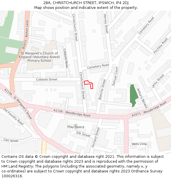 28A, CHRISTCHURCH STREET, IPSWICH, IP4 2DJ: Location map and indicative extent of plot