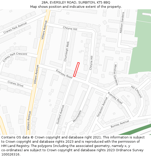28A, EVERSLEY ROAD, SURBITON, KT5 8BQ: Location map and indicative extent of plot
