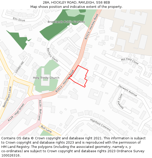 28A, HOCKLEY ROAD, RAYLEIGH, SS6 8EB: Location map and indicative extent of plot