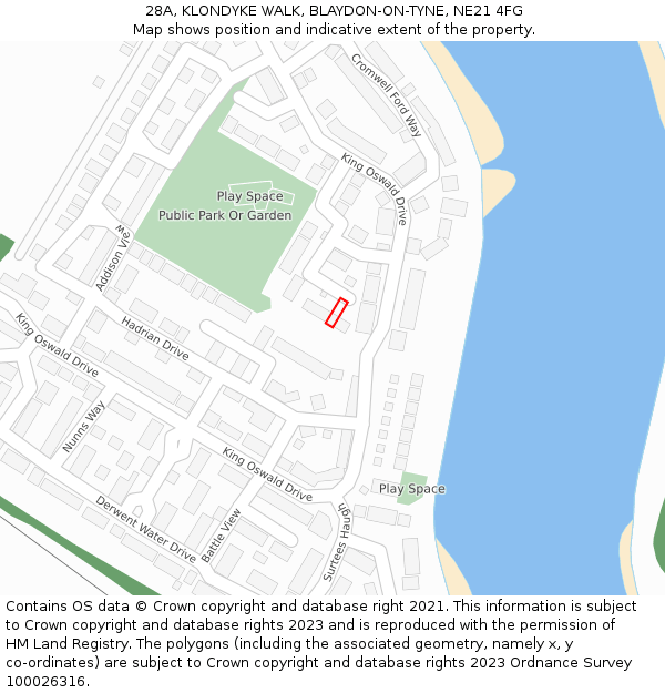 28A, KLONDYKE WALK, BLAYDON-ON-TYNE, NE21 4FG: Location map and indicative extent of plot
