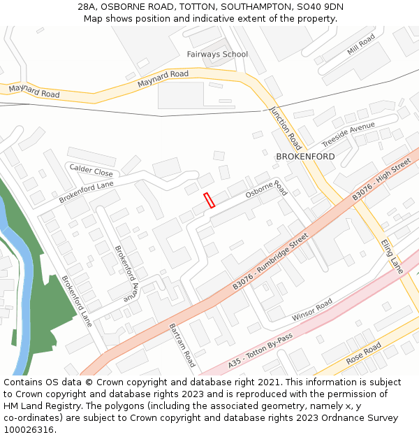 28A, OSBORNE ROAD, TOTTON, SOUTHAMPTON, SO40 9DN: Location map and indicative extent of plot