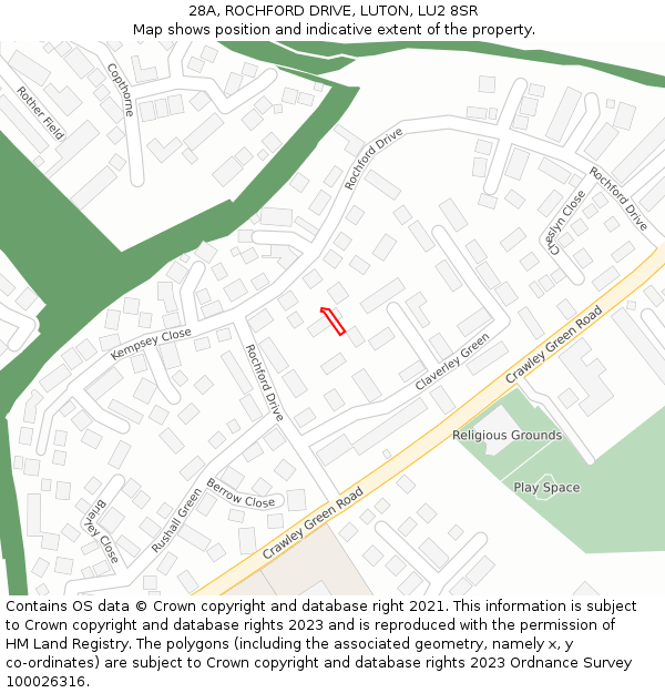 28A, ROCHFORD DRIVE, LUTON, LU2 8SR: Location map and indicative extent of plot