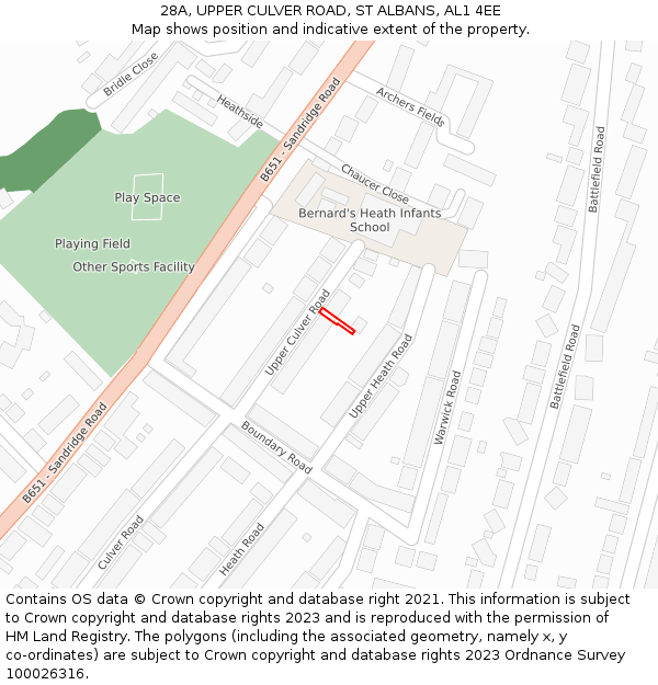 28A, UPPER CULVER ROAD, ST ALBANS, AL1 4EE: Location map and indicative extent of plot