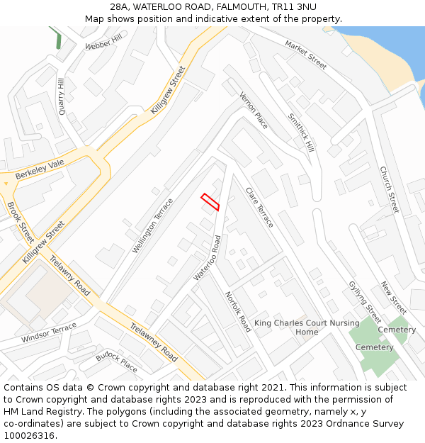 28A, WATERLOO ROAD, FALMOUTH, TR11 3NU: Location map and indicative extent of plot