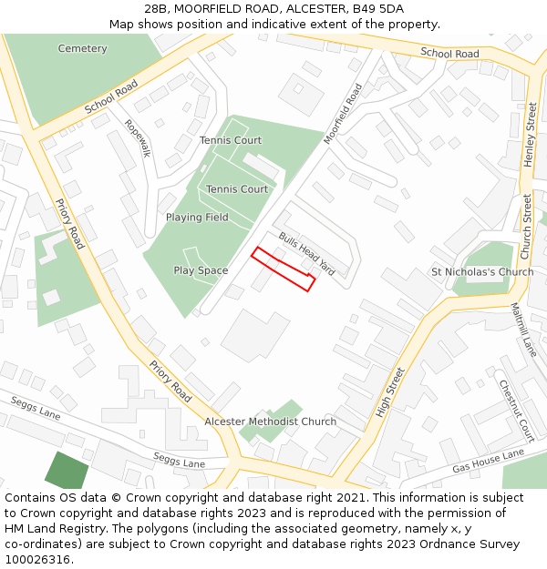 28B, MOORFIELD ROAD, ALCESTER, B49 5DA: Location map and indicative extent of plot
