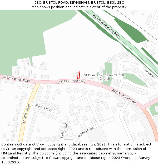 28C, BRISTOL ROAD, KEYNSHAM, BRISTOL, BS31 2BQ: Location map and indicative extent of plot