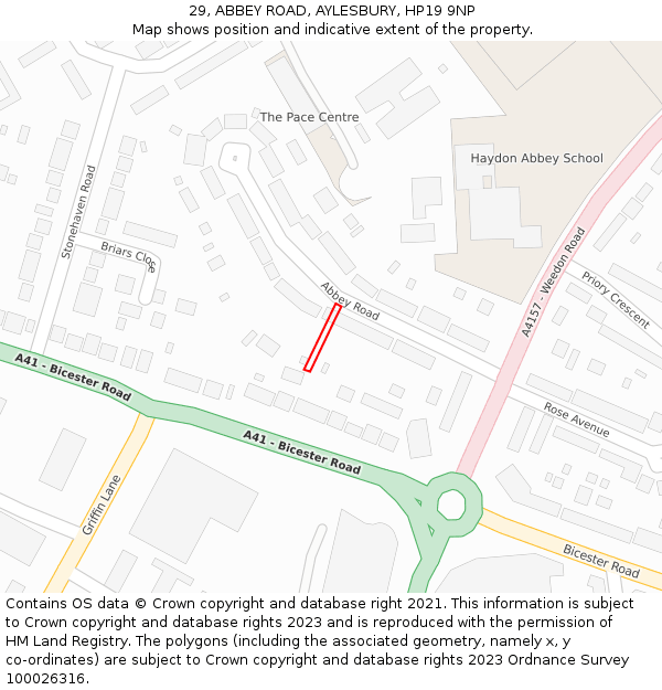 29, ABBEY ROAD, AYLESBURY, HP19 9NP: Location map and indicative extent of plot