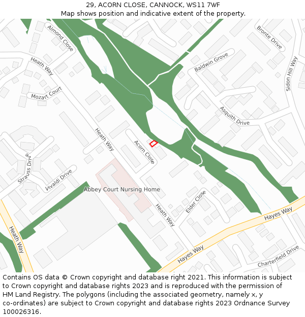 29, ACORN CLOSE, CANNOCK, WS11 7WF: Location map and indicative extent of plot