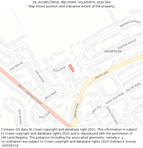 29, ACORN DRIVE, MELTHAM, HOLMFIRTH, HD9 5AH: Location map and indicative extent of plot