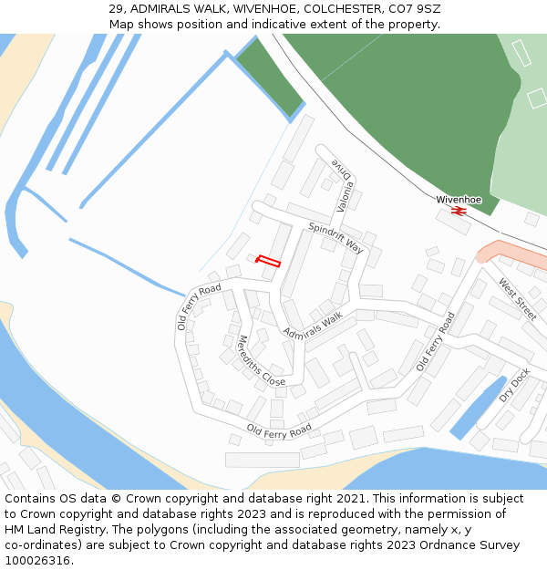 29, ADMIRALS WALK, WIVENHOE, COLCHESTER, CO7 9SZ: Location map and indicative extent of plot