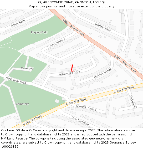 29, AILESCOMBE DRIVE, PAIGNTON, TQ3 3QU: Location map and indicative extent of plot