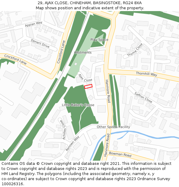 29, AJAX CLOSE, CHINEHAM, BASINGSTOKE, RG24 8XA: Location map and indicative extent of plot