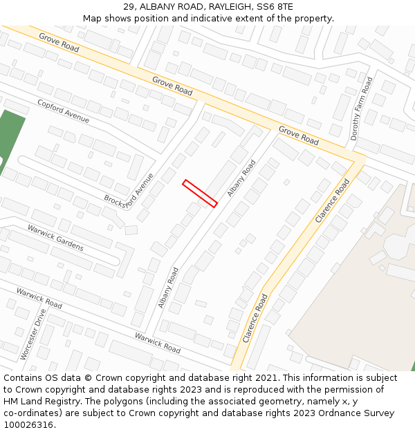 29, ALBANY ROAD, RAYLEIGH, SS6 8TE: Location map and indicative extent of plot