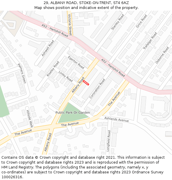 29, ALBANY ROAD, STOKE-ON-TRENT, ST4 6AZ: Location map and indicative extent of plot