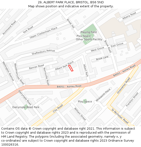 29, ALBERT PARK PLACE, BRISTOL, BS6 5ND: Location map and indicative extent of plot