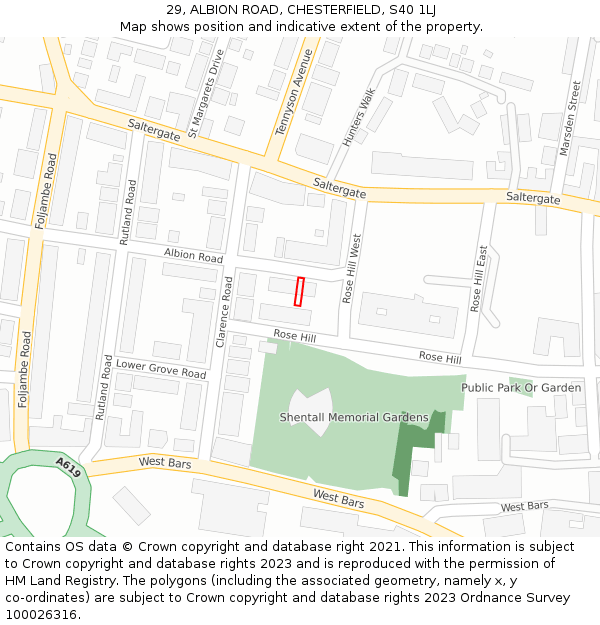 29, ALBION ROAD, CHESTERFIELD, S40 1LJ: Location map and indicative extent of plot