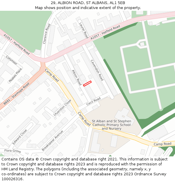 29, ALBION ROAD, ST ALBANS, AL1 5EB: Location map and indicative extent of plot