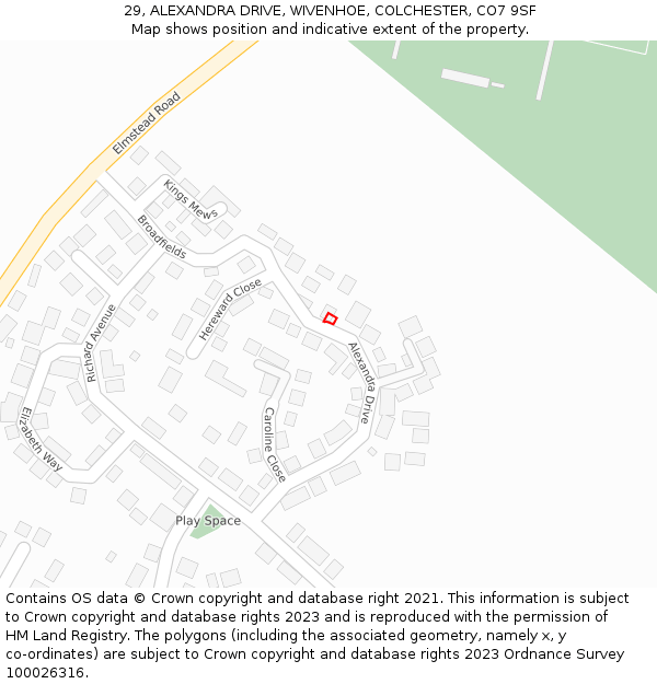 29, ALEXANDRA DRIVE, WIVENHOE, COLCHESTER, CO7 9SF: Location map and indicative extent of plot