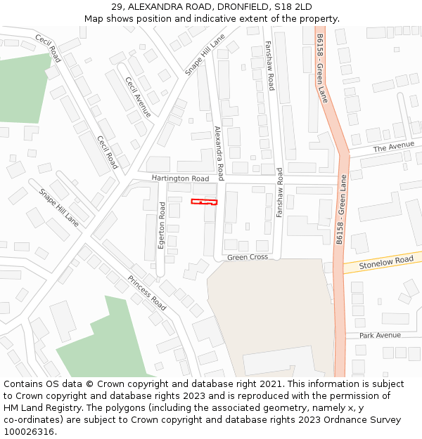 29, ALEXANDRA ROAD, DRONFIELD, S18 2LD: Location map and indicative extent of plot
