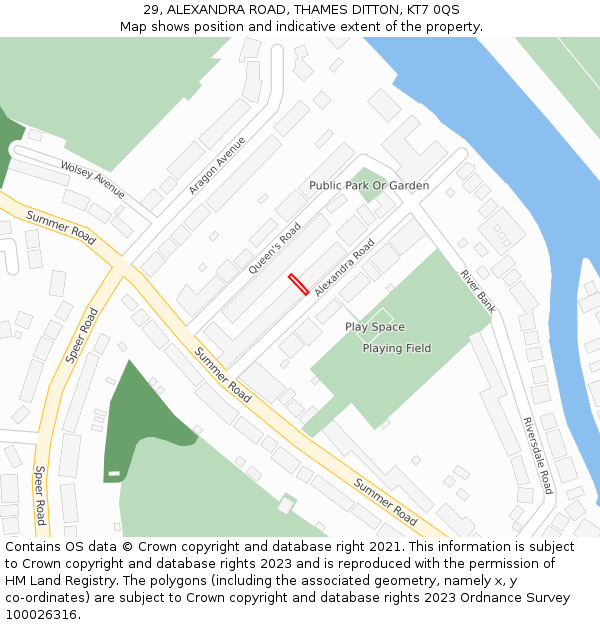 29, ALEXANDRA ROAD, THAMES DITTON, KT7 0QS: Location map and indicative extent of plot