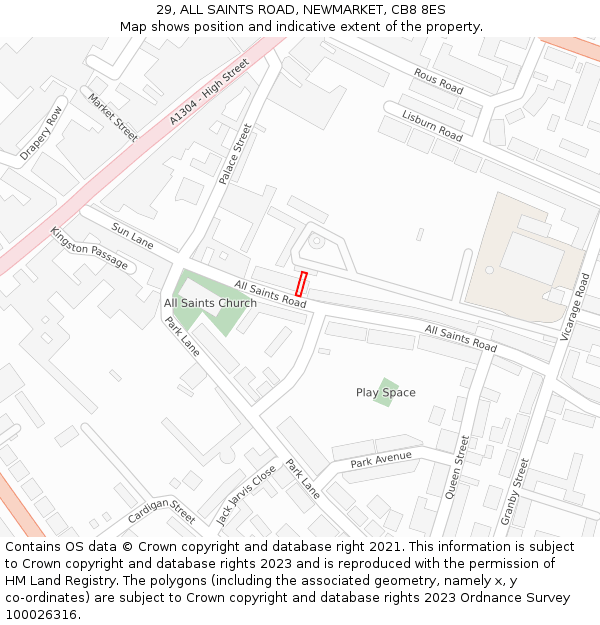 29, ALL SAINTS ROAD, NEWMARKET, CB8 8ES: Location map and indicative extent of plot