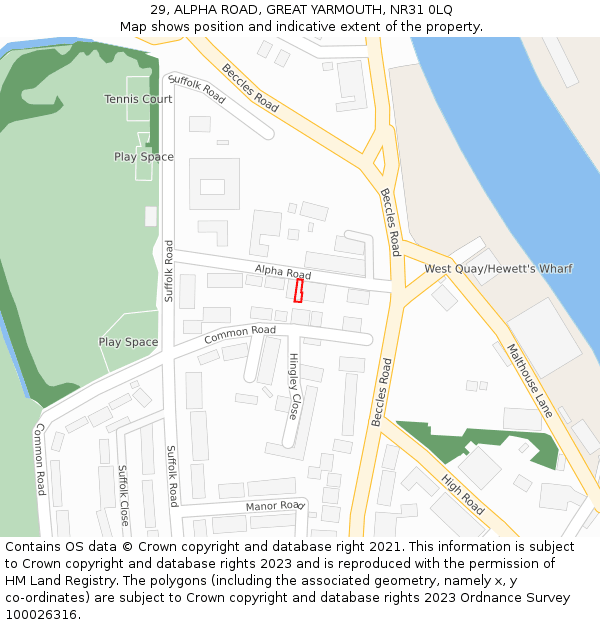29, ALPHA ROAD, GREAT YARMOUTH, NR31 0LQ: Location map and indicative extent of plot