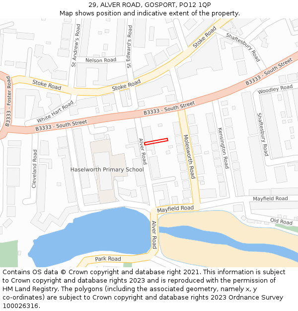 29, ALVER ROAD, GOSPORT, PO12 1QP: Location map and indicative extent of plot