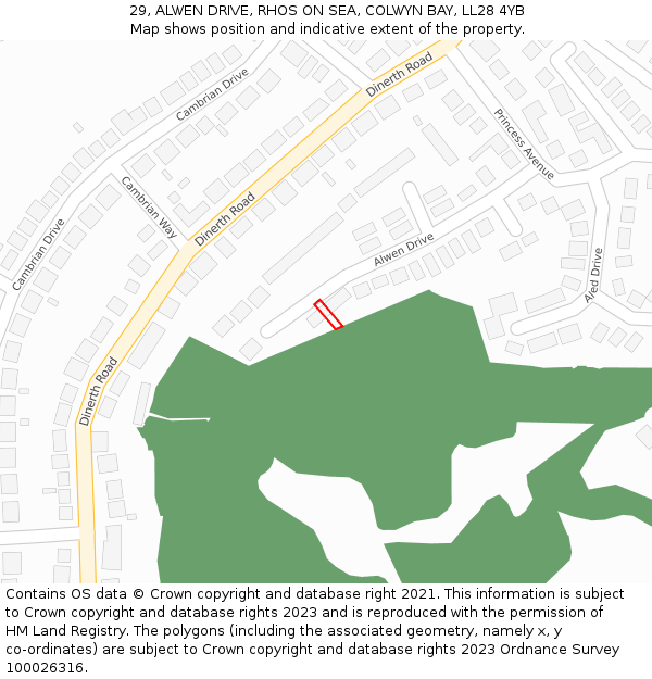 29, ALWEN DRIVE, RHOS ON SEA, COLWYN BAY, LL28 4YB: Location map and indicative extent of plot