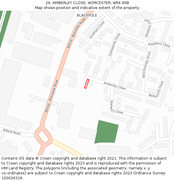 29, AMBERLEY CLOSE, WORCESTER, WR4 9XB: Location map and indicative extent of plot