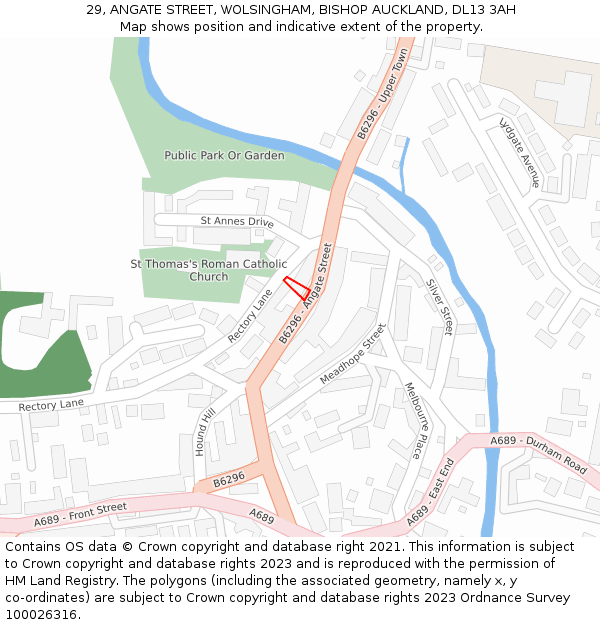 29, ANGATE STREET, WOLSINGHAM, BISHOP AUCKLAND, DL13 3AH: Location map and indicative extent of plot