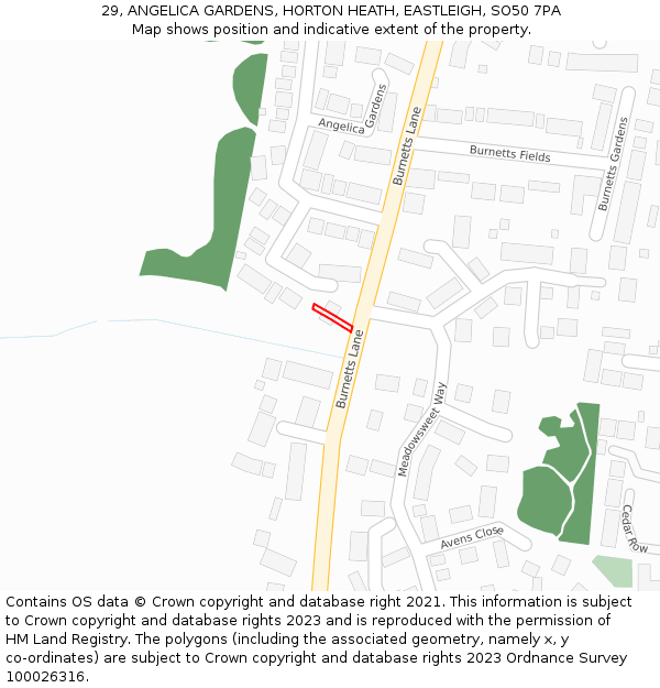 29, ANGELICA GARDENS, HORTON HEATH, EASTLEIGH, SO50 7PA: Location map and indicative extent of plot