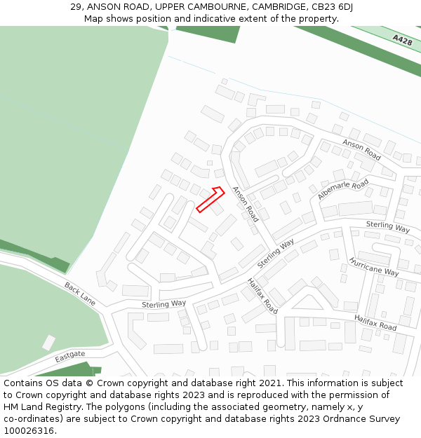 29, ANSON ROAD, UPPER CAMBOURNE, CAMBRIDGE, CB23 6DJ: Location map and indicative extent of plot