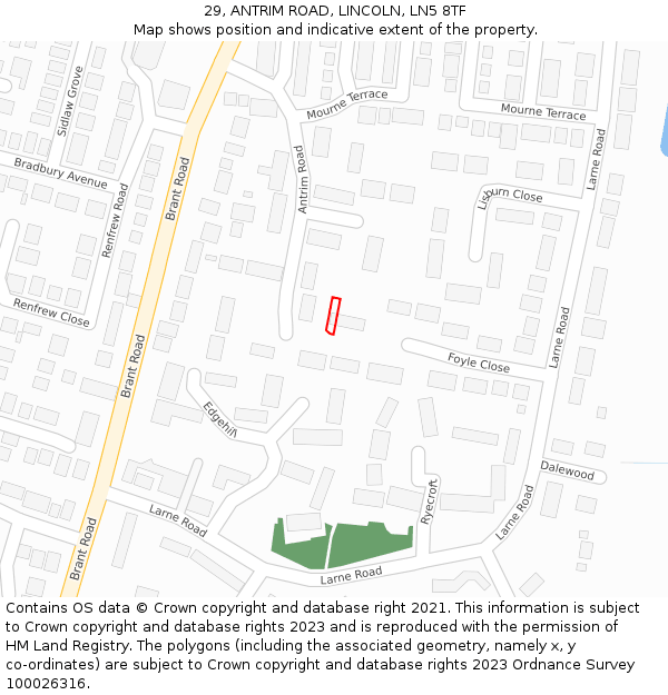 29, ANTRIM ROAD, LINCOLN, LN5 8TF: Location map and indicative extent of plot