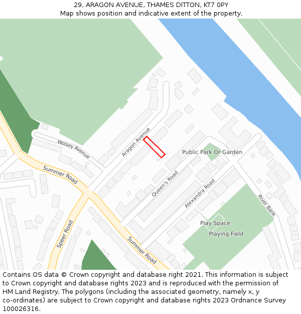 29, ARAGON AVENUE, THAMES DITTON, KT7 0PY: Location map and indicative extent of plot