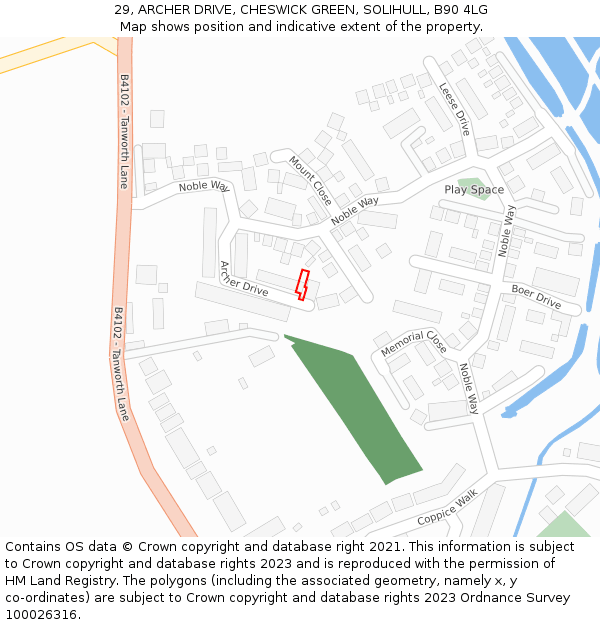29, ARCHER DRIVE, CHESWICK GREEN, SOLIHULL, B90 4LG: Location map and indicative extent of plot