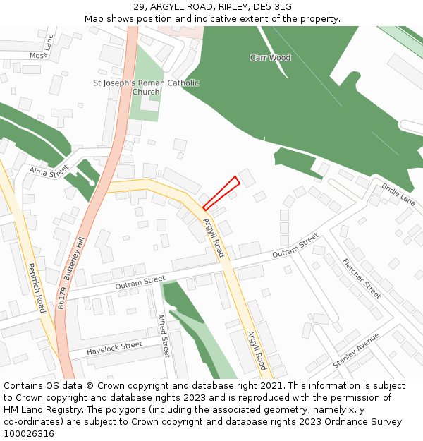 29, ARGYLL ROAD, RIPLEY, DE5 3LG: Location map and indicative extent of plot
