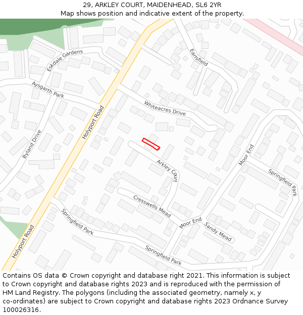 29, ARKLEY COURT, MAIDENHEAD, SL6 2YR: Location map and indicative extent of plot