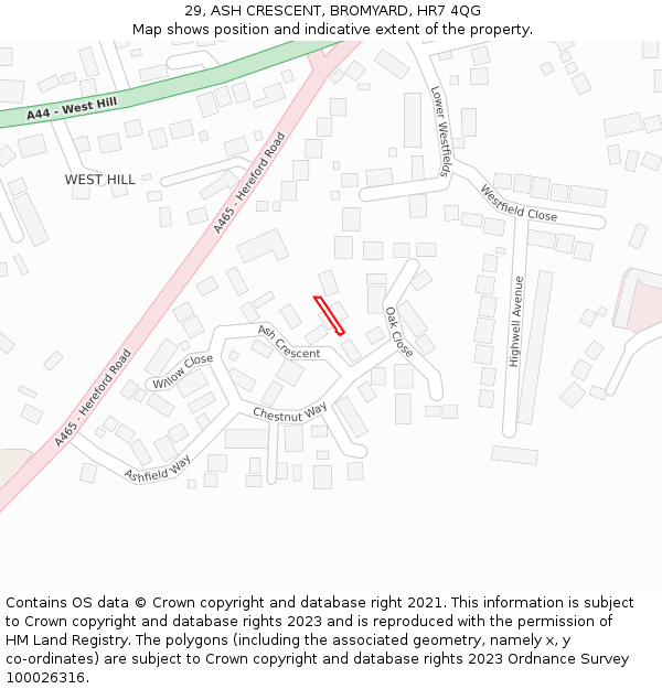 29, ASH CRESCENT, BROMYARD, HR7 4QG: Location map and indicative extent of plot