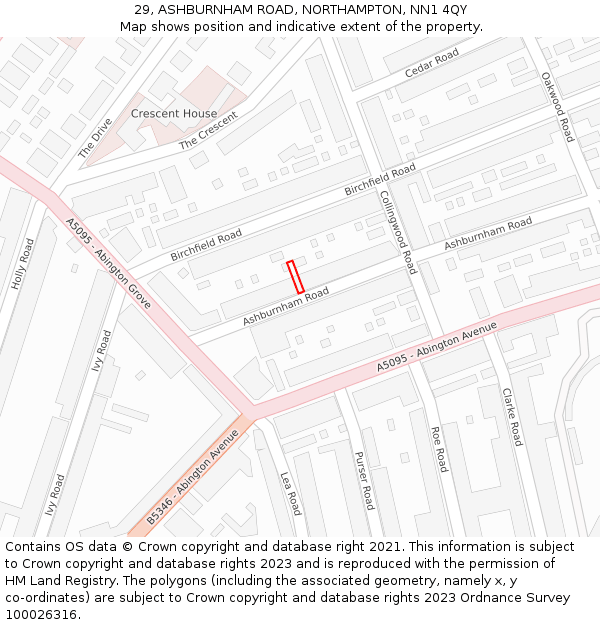 29, ASHBURNHAM ROAD, NORTHAMPTON, NN1 4QY: Location map and indicative extent of plot